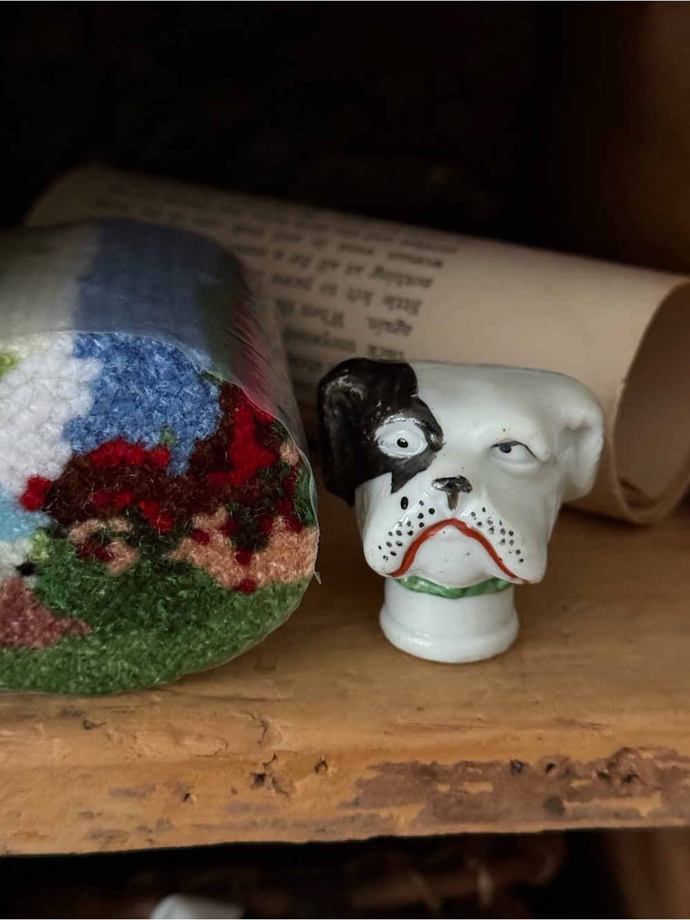 Vintage Ceramic/Porcelain Carnival/Fair Prize Bulldog Head Cane Topper